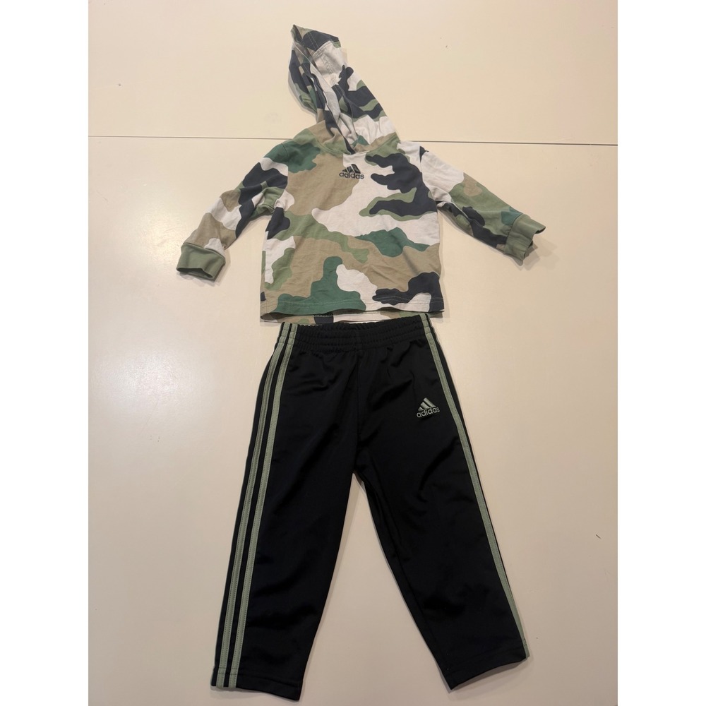 Adidas Toddler Boys Camo Hoodie and Track Pants Set Black Green 18M